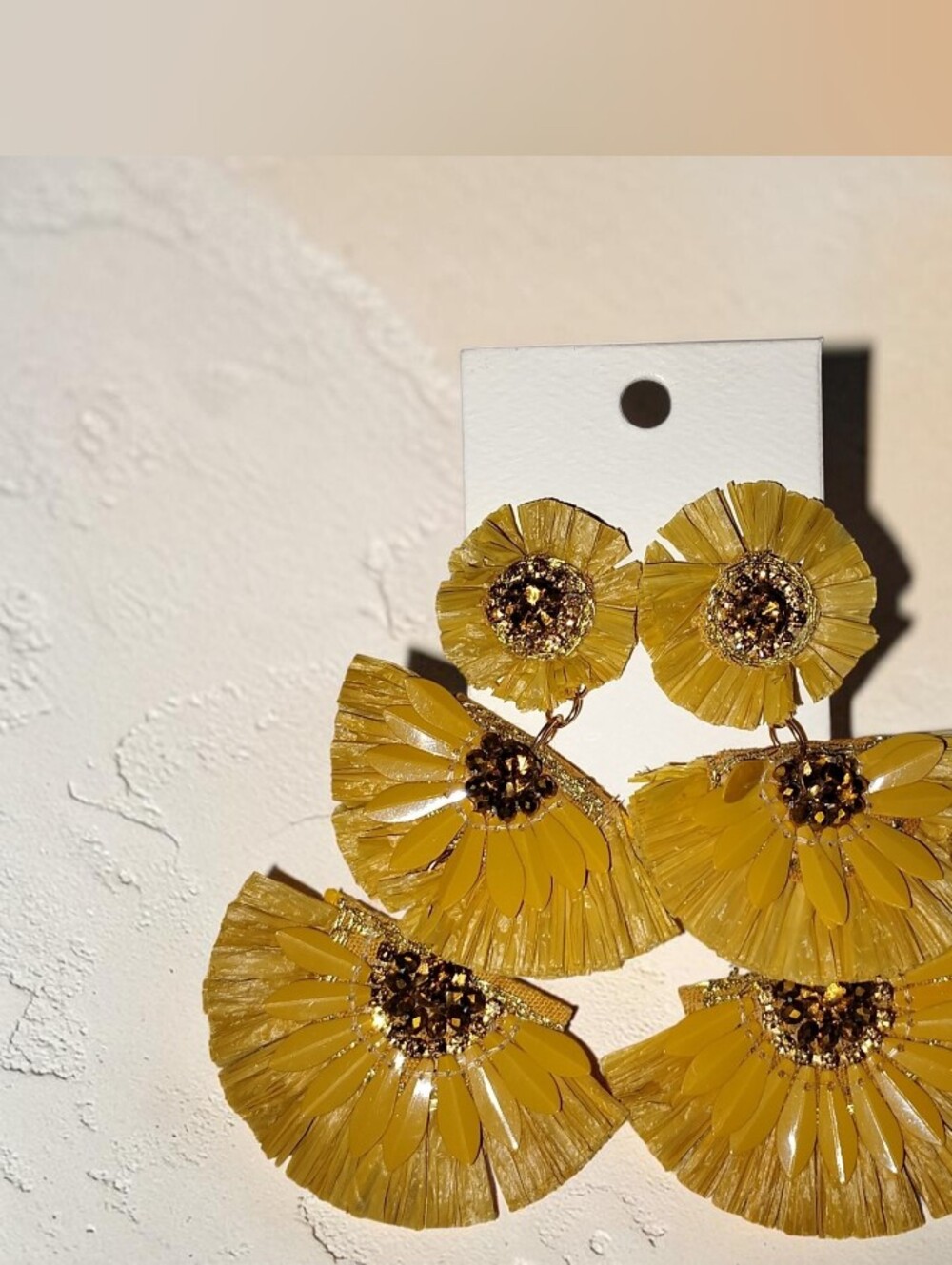 Mustard Yellow Floral Fan Drop Earrings - Women Jewelry